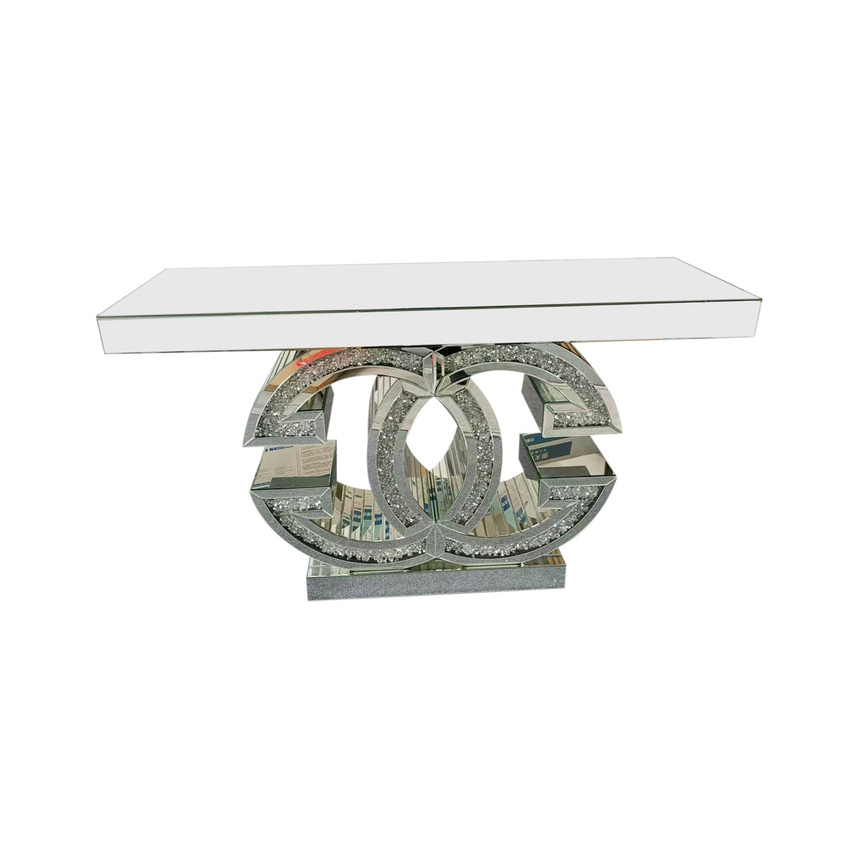 Hall Table MDF & Mirror & Crushed Acrylic Diamonds Silver Colour
