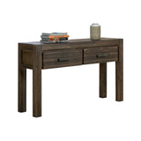 Hall Table 2 Storage Drawers Solid Acacia Wooden Frame Hallway in Chocolate Color - Front View