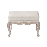 Ottoman Linen Fabric Beige Oak Wood White Washed Finish - Front View