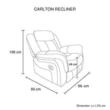 Carlton 1R Finest Fabric Recliner Sturdy Construction Metal Mechanism - 45-Degree Angle