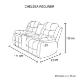 Chelsea 2R Seater Finest Leatherette Recliner Feature Console LED Light Ultra Cushioned - Low Angle