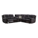 5 Seater Corner Couch Velvet Grey Fabric Recliner Sofa Lounge Set with Quilted Back Cushions - Side View