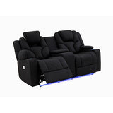 3+2 Seater Electric Recliner Stylish Rhino Fabric Black Lounge Armchair with LED Features - Top-Down View