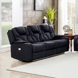 3+2 Seater Electric Recliner Stylish Rhino Fabric Black Lounge Armchair with LED Features - Front View