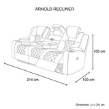 3+2 Seater Electric Recliner Stylish Rhino Fabric Black Lounge Armchair with LED Features - 45-Degree Angle