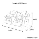 3+2 Seater Electric Recliner Stylish Rhino Fabric Black Lounge Armchair with LED Features - Rear View