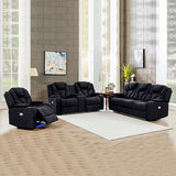 3+2+1 Seater Electric Recliner Stylish Rhino Fabric Black Lounge Armchair with LED Features - Front View