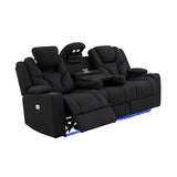3+2+1 Seater Electric Recliner Stylish Rhino Fabric Black Lounge Armchair with LED Features - Rear View