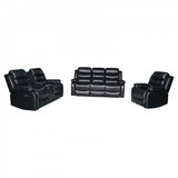 3-2-1 Seater Seater Finest Black Leatherette Recliner Feature Console LED Light Ultra Cushioned - Front View