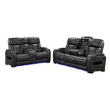 3-2 Seater Electric Air Leather Dark Grey Recliner Set - Front View