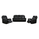 3-1-1 Seater Electric Leather/PVC Black Recliner Set - Front View