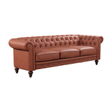 1 Seater 2 Seater 3 Seater Brown Sofa Lounge Set Button Tufted in Faux Leather - Front View