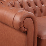 1 Seater 2 Seater 3 Seater Brown Sofa Lounge Set Button Tufted in Faux Leather - 45-Degree Angle