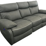 3+1+1 Seater Electric Recliner Sofa In Luxe Rhino Polyester Plywood Fabric In Ash Colour with Plastic Black Base - Front View