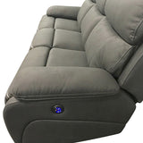 3+1+1 Seater Electric Recliner Sofa In Luxe Rhino Polyester Plywood Fabric In Ash Colour with Plastic Black Base - Close-Up Angle