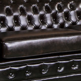 3+2+1 Seater Genuine Leather Upholstery Deep Quilting Pocket Spring Button Studding Sofa Lounge Set for Living Room Couch In Brown Colour - Rear View