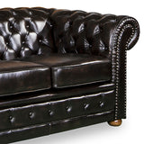 3+2+1 Seater Genuine Leather Upholstery Deep Quilting Pocket Spring Button Studding Sofa Lounge Set for Living Room Couch In Brown Colour - Close-Up Angle