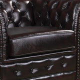 3+2+1 Seater Genuine Leather Upholstery Deep Quilting Pocket Spring Button Studding Sofa Lounge Set for Living Room Couch In Burgandy Colour - 45-Degree Angle