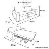 Ada Multifunctional 3 Seater Sofa Bed Fabric Upholstery Wooden Structure - 45-Degree Angle