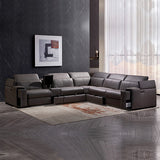 Corner Sofa Square Wedge Finest Genuine Leather Grey Electric Recliner Storage Drawer with 2x Cup Holders Lounge Set for Living Room - Extra Image