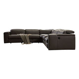 Corner Sofa Square Wedge Finest Genuine Leather Grey Electric Recliner Storage Drawer with 2x Cup Holders Lounge Set for Living Room - Front View