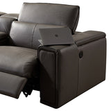 Corner Sofa Square Wedge Finest Genuine Leather Grey Electric Recliner Storage Drawer with 2x Cup Holders Lounge Set for Living Room - Side View