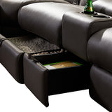 Corner Sofa Square Wedge Finest Genuine Leather Grey Electric Recliner Storage Drawer with 2x Cup Holders Lounge Set for Living Room - Close-Up Angle