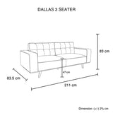 3 Seater Sofa Fabric Upholstery Grey Colour Pocket Spring Wooden Frame - 45-Degree Angle