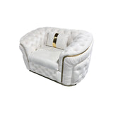 1 Seater Sofa Beige Velvet Fabric Solid Wood construction Gold Stainless Steel Trim - Side View