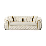 3 Seater Sofa Beige Velvet Fabric Solid Wood construction Gold Stainless Steel Trim, image 2