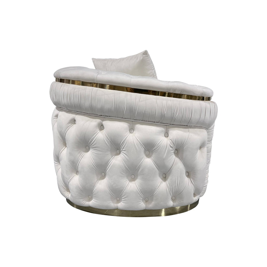 3 Seater Sofa Beige Velvet Fabric Solid Wood construction Gold Stainless Steel Trim, image 4