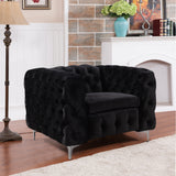 Single Seater Black Sofa Classic Armchair Button Tufted in Velvet Fabric with Metal Legs - Side View