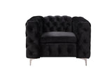 Single Seater Black Sofa Classic Armchair Button Tufted in Velvet Fabric with Metal Legs - Front View