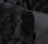 Single Seater Black Sofa Classic Armchair Button Tufted in Velvet Fabric with Metal Legs - Top-Down View