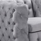 Single Seater Grey Sofa Classic Armchair Button Tufted in Velvet Fabric with Metal Legs - Top-Down View
