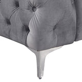 Single Seater Grey Sofa Classic Armchair Button Tufted in Velvet Fabric with Metal Legs - Rear View