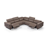 5 Seater Real Cow Leather Sofa with Power Recliner Adjustable Headrest Wooden Frame Corner Lounge - Front View