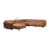 London 5 Seater Corner Sofa Chaise Genuine Leather Electric Recliner Power Slide Left Chaise - Front View