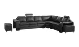 Lounge Set Luxurious 6 Seater Faux Leather Corner Sofa Living Room Couch in Black with 2x Ottomans - Front View
