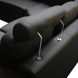 Lounge Set Luxurious 6 Seater Faux Leather Corner Sofa Living Room Couch in Black with 2x Ottomans - Top-Down View