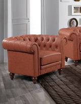 Single Seater Brown Sofa Lounge Button Tufted in Faux Leather - Front View
