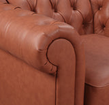 Single Seater Brown Sofa Lounge Button Tufted in Faux Leather - Side View