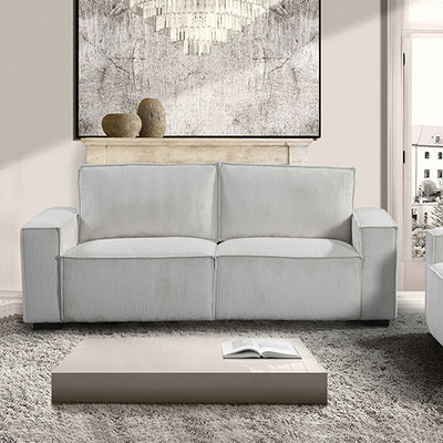 3 Seater Sofa Beige Colour Fabric Upholstery Wooden Structure Knock Down Feature In Back & Arms