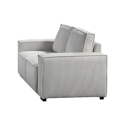 3 Seater Sofa Beige Colour Fabric Upholstery Wooden Structure Knock Down Feature In Back & Arms