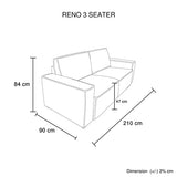 Reno 3 Seater Sofa Grey Colour Fabric Upholstery Wooden Structure Knock Down Feature In Back & Arms - Rear View