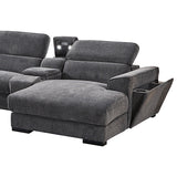 Grey Colour Corner Sofa Chaise Premium Fabric Electric Recliner With Manual Headrest Cup-Holder Charging Point Lighting - Top-Down View