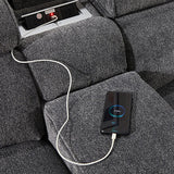 Grey Colour Corner Sofa Chaise Premium Fabric Electric Recliner With Manual Headrest Cup-Holder Charging Point Lighting - 45-Degree Angle