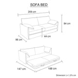 3 Seater Multifunctional Sofa Bed Fabric Upholstery New Foam Pocket Spring - Rear View