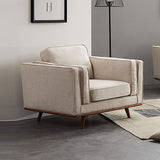 Single Seater Armchair Sofa Modern Lounge Accent Chair in Beige Fabric with Wooden Frame - Side View
