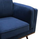Single Seater Armchair Sofa Modern Lounge Accent Chair in Soft Blue Velvet with Wooden Frame - 45-Degree Angle